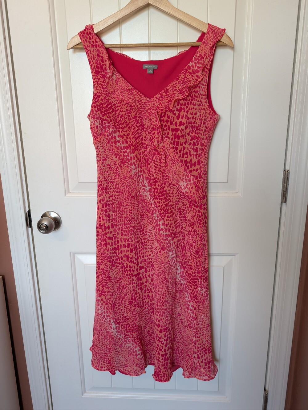 Ann Taylor Animal Print Silk Midi Dress W8 Pink